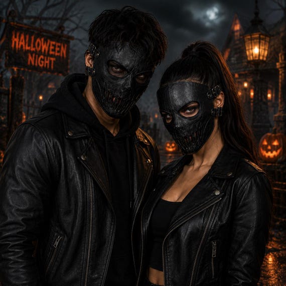 Leather Zombie Mask, Halloween Horror Face Mask, Unisex Gothic Costume