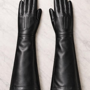 Handmade Luxury Black Opera Leather Gloves – Long Elegant Evening Gloves