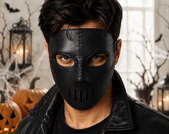 Black Leather Halloween Mask, Gothic Cosplay Costume Mask for Men Women