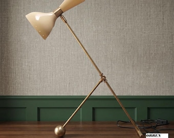 Mid Century Modern Table Lamp, Brass Desk Lamp, Adjustable Reading Light, Stilnovo Style Task Lamp, Minimalist Study Lamp For Son
