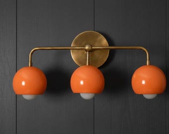 20" Mid Century Modern Brass Wall Sconce Shades 3 Light Vanity Wall Light Retro Bathroom Sconce Modern Wall Lighting Fixture Diabolo