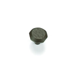 May include: A single, dark gray cabinet knob with a textured, octagonal face. The knob has a slightly raised, hammered appearance and a dark bronze finish, suitable for furniture or cabinetry.