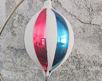 Poland Colorful Striped Mica Oval Teardrop Vintage Blown Glass Ornament