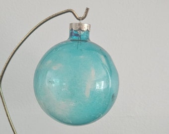 Vintage Christmas Unsilvered Blown Glass Blue Turquoise 1940s WWII Era Larger Round 3"