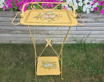 Serving Stand Bar Cart Server Shelf Painted Steel Vintage Folding Double Metal Trays  Mid Century Toleware Design