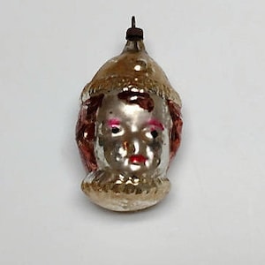 Christmas Ornament Face Clown / Pierrot Head Blown Glass Vintage Germany Medium Size 2.5&quot;