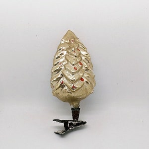 Golden Christmas Tree  Ornament on Clip Antique Figural Blown Glass 1920s Collectible Gift
