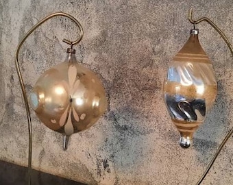 Vintage Christmas Ornaments Silver Gold Blown Glass Icicle Drop, Balloon Rare Triple Embossed Outdent Medium to Larger Size 3" - 4"