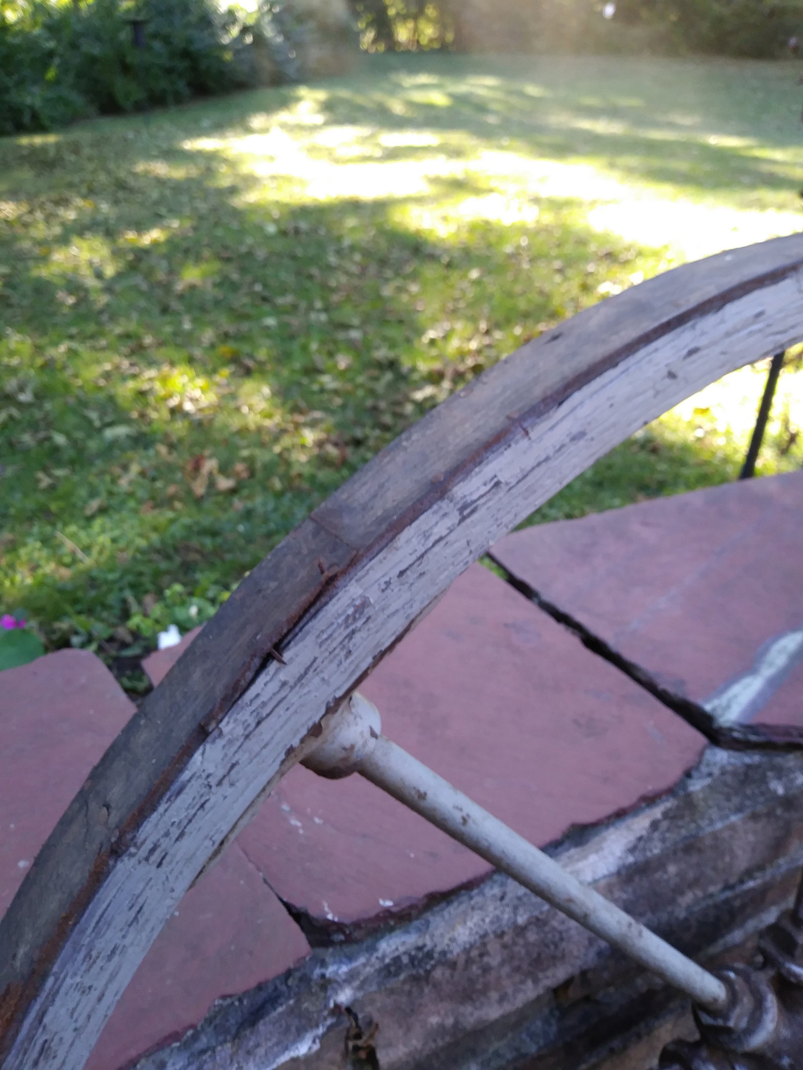 Antique Leather Banded Wooden Wheel With Iron Hub 36 Farm Garden