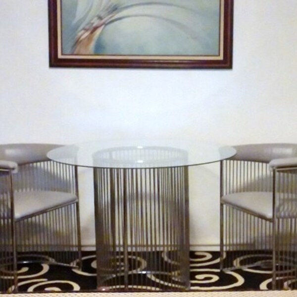 Retro Mod Table and Chairs Platner Syle 1960's Grey and Chrome