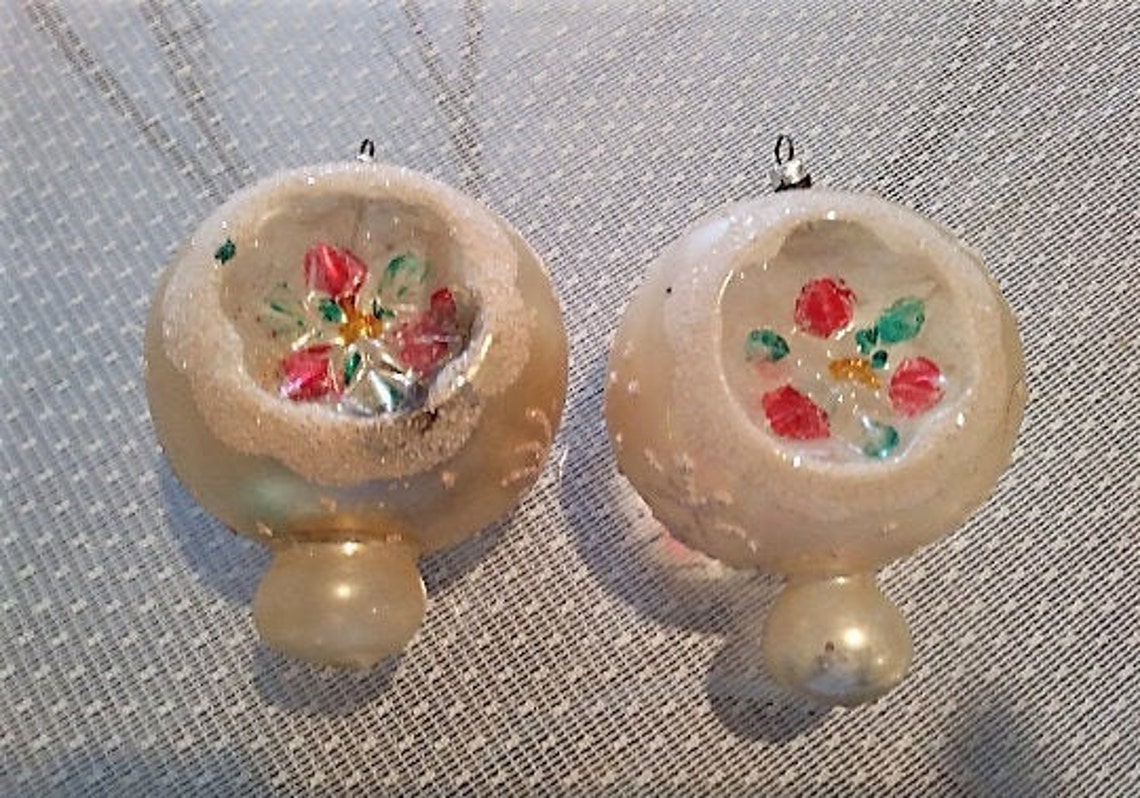 Large Vintage Indent Christmas Ornaments West Germany Mica Etsy