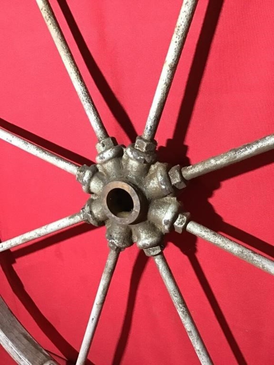 Antique Leather Banded Wooden Wheel With Iron Hub 36 Farm Garden