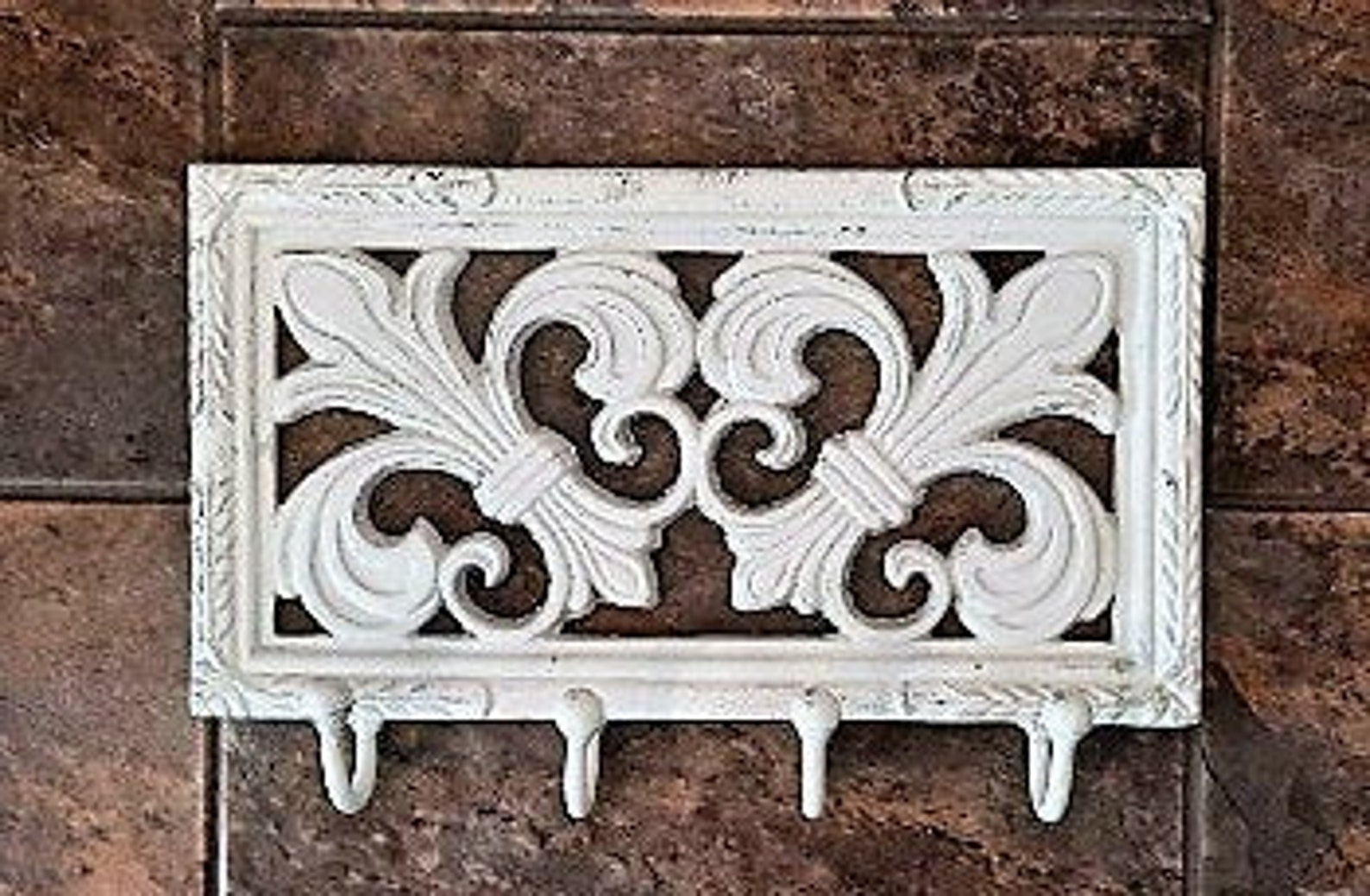 Vintage Cast Iron Wall Mounted Coat Rack Hat Holder 4 Hook for Utensils