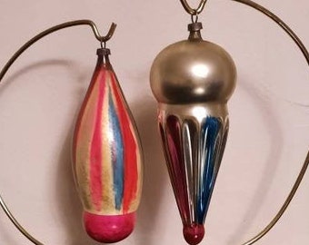 Rare End of Day Christmas Ornament One of a Kind Teardrop and Early Fluted Colorful Large Blown Glass Unusual Hand Decorated Antique