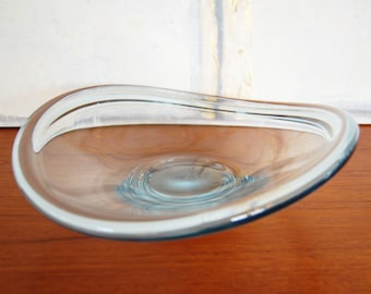 Danish Modern Holmegaard Per Lutken Large Freeform Art Glass Dish in Aqua Blue
