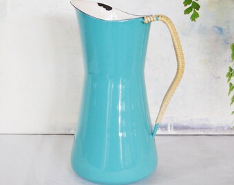 Vintage Dansk Kobenstyle Enamel Turquoise Pitcher Made in Denmark Jens Quistgaard Large