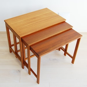 Danish Modern Solid Teak Nesting Tables Peter Hvidt and Orla Molgaard Nielsen France and Deverkosen Made in Denmark image 1