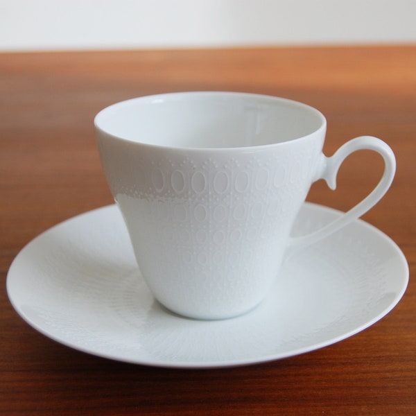 Rosenthal Studio Line Romance 8 fl oz Porcelain Coffee Cup and Saucer Small All White Bjorn Wiinblad Made in Germany