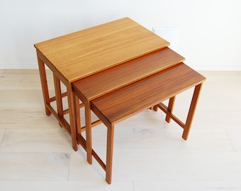 Danish Modern Solid Teak Nesting Tables Peter Hvidt and Orla Molgaard Nielsen France and Deverkosen Made in Denmark