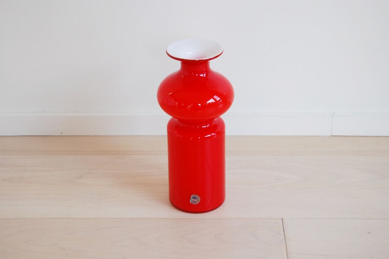 Danish Modern Holmegaard Red Glass Vase Carnaby Per Lutken Made in Denmark image 2