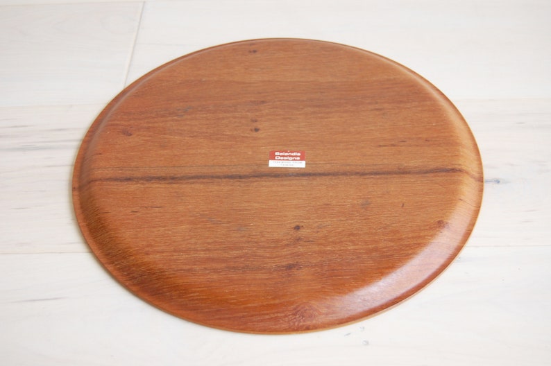 Vintage Mid Century Modern 14 inch Teak Round Serving Tray by Selandia Designs Made in Taiwan image 3