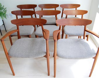 Set of 8 Danish Modern Harry Ostergaard Teak Dining Chairs Model 59 A/S Randers Mobelfabrik