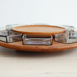 Danish Modern Digsmed Large Teak and Glass Lazy Susan Round Serving Tray Made in Denmark image 2