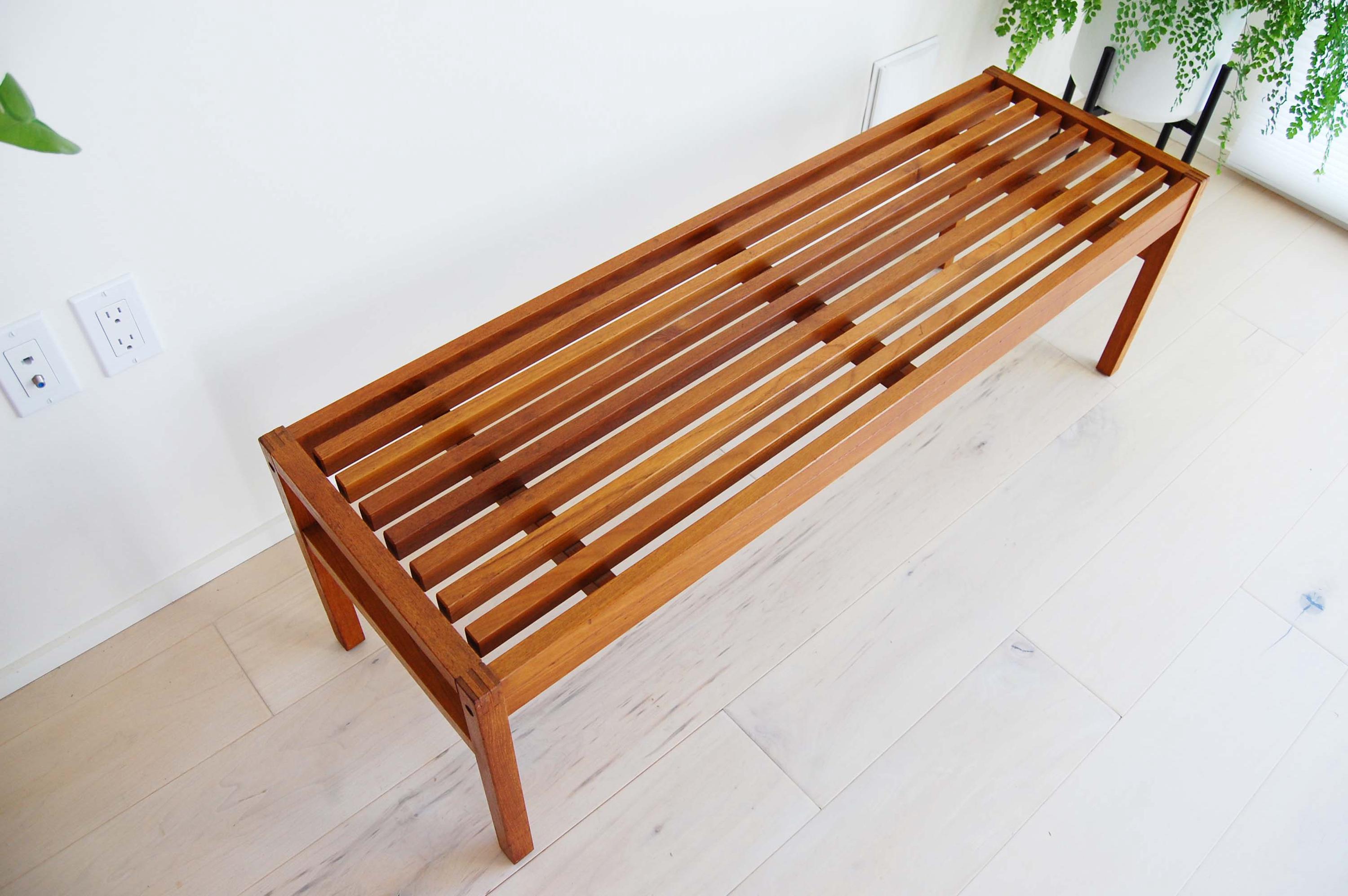 Danish Modern Teak Slat Bench / Coffee Table by Lysgaard Mobler