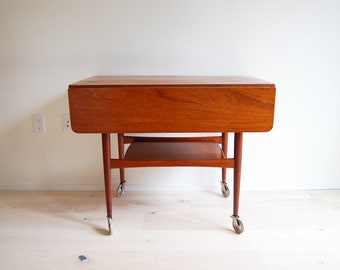 Danish Modern Teak Extendable Console Table with Casters Made in Denmark