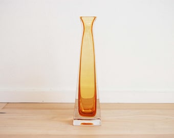 Vintage Hand Blown Art Glass Vase Yellow Light Amber Murano Glass