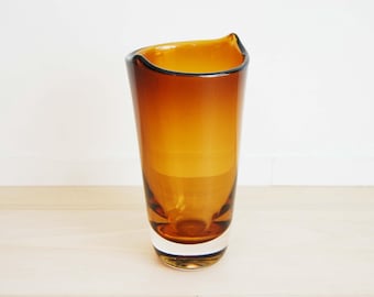 Vintage Hand Blown Murano Glass Tall Round Dark Amber Flower Vase