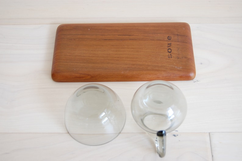 Vintage Scandinavian Modern Sowe Sovestad Smoked Grey Glass Milk and Sugar Containers with Teak Tray image 5