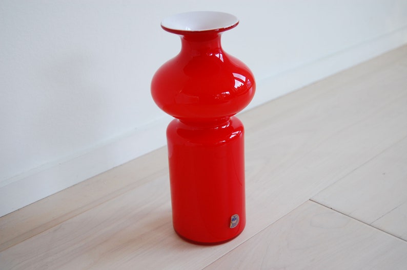 Danish Modern Holmegaard Red Glass Vase Carnaby Per Lutken Made in Denmark image 4