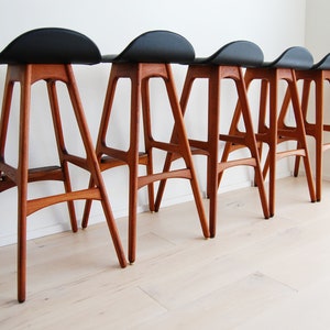 Set of 5 Danish Mid Century Modern Erik Buch Teak and Rosewood Bar Stools Model 61 Oddense Maskinsnedkeri in Denmark image 5