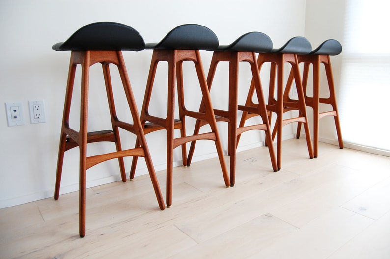 Set of 5 Danish Mid Century Modern Erik Buch Teak and Rosewood Bar Stools Model 61 Oddense Maskinsnedkeri in Denmark image 5