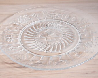 Scandinavian Modern Nuutajarvi Flora Large 15 inch Glass Serving Platter Oiva Toikka Made in Finland