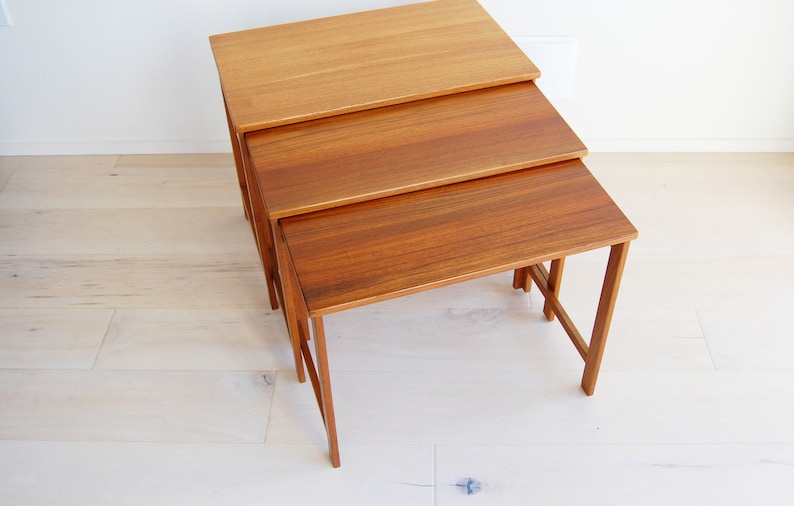 Danish Modern Solid Teak Nesting Tables Peter Hvidt and Orla Molgaard Nielsen France and Deverkosen Made in Denmark image 2