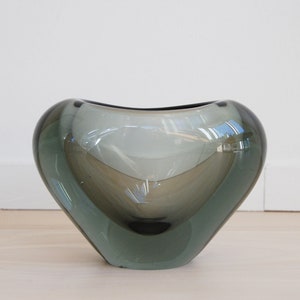 Danish Modern Holmegaard Minuet Smoky Gray Glass Heart-Shaped Vase Per Lutken Large