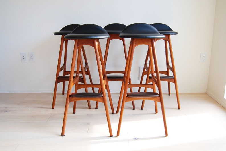 Set of 5 Danish Mid Century Modern Erik Buch Teak and Rosewood Bar Stools Model 61 Oddense Maskinsnedkeri in Denmark image 1