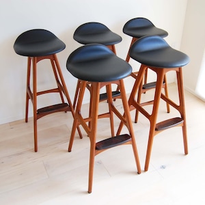 Set of 5 Danish Mid Century Modern Erik Buch Teak and Rosewood Bar Stools Model 61 Oddense Maskinsnedkeri in Denmark image 2