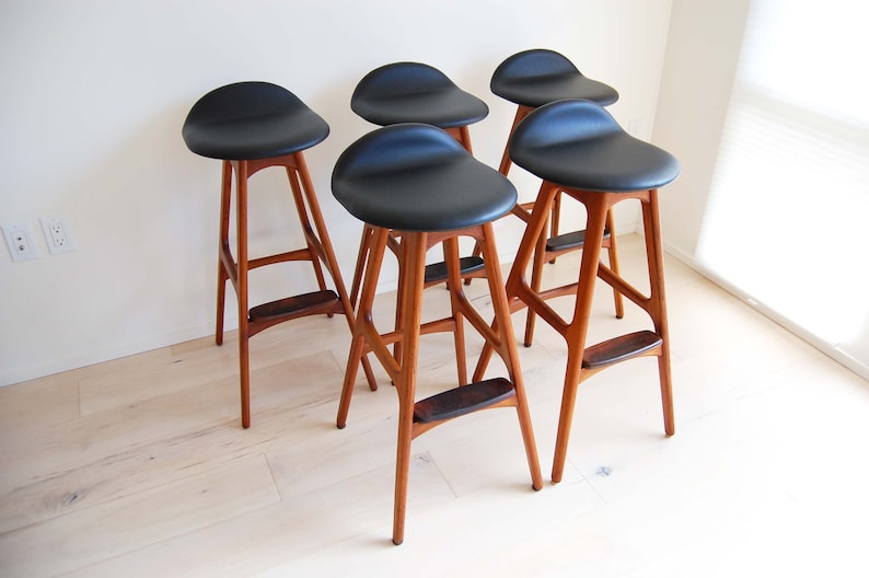 Set of 5 Danish Mid Century Modern Erik Buch Teak and Rosewood Bar Stools Model 61 Oddense Maskinsnedkeri in Denmark image 2