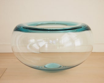 Royal Copenhagen Large Crystal Glass Bowl Aqua Blue Per Lutken 27cm