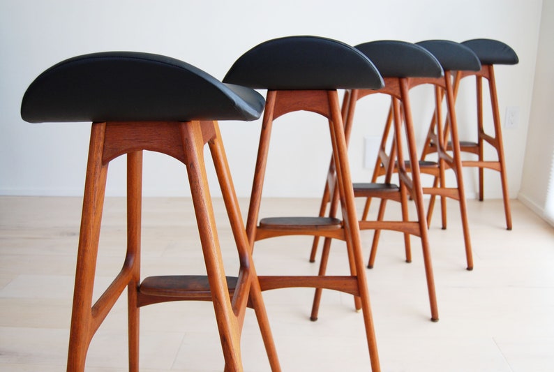 Set of 5 Danish Mid Century Modern Erik Buch Teak and Rosewood Bar Stools Model 61 Oddense Maskinsnedkeri in Denmark image 7