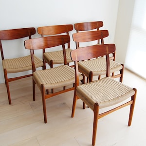 Set of 6 Danish Modern Hans Wegner Teak and Oak Dining Chairs Ch-23 Carl Hansen and Son image 5