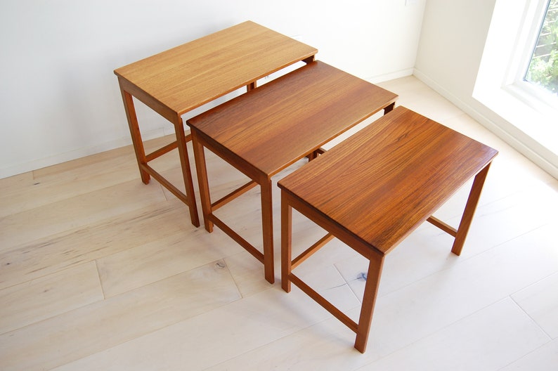 Danish Modern Solid Teak Nesting Tables Peter Hvidt and Orla Molgaard Nielsen France and Deverkosen Made in Denmark image 3