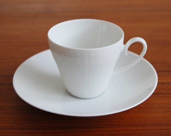 Rosenthal Studio Line Romance 6 fl oz Porcelain Coffee Cup and Saucer All White Bjorn Wiinblad Made in Germany