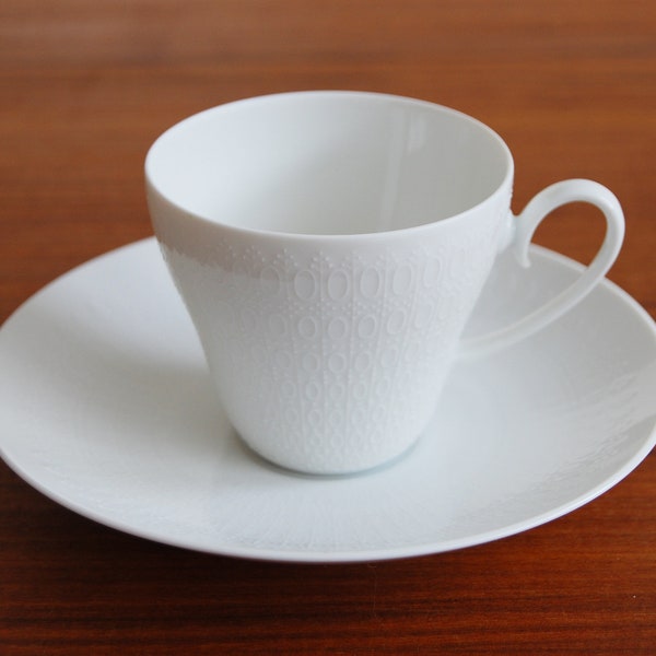 Rosenthal Studio Line Romance 6 fl oz Porcelain Coffee Cup and Saucer All White Bjorn Wiinblad Made in Germany