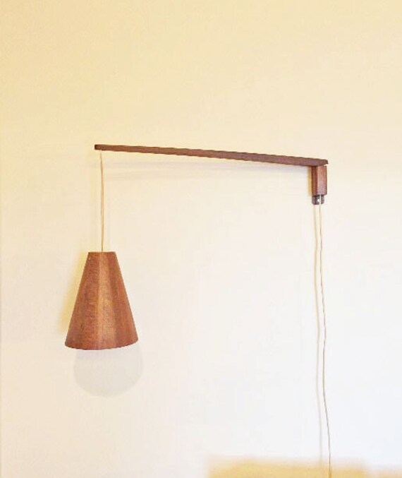 Sale Pair Of Danish Modern Teak Wall Mount Swing Arm Lamp