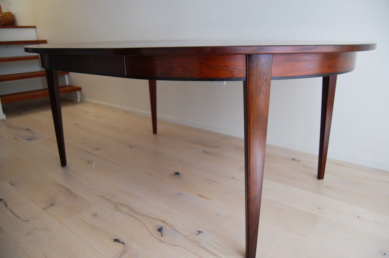 Danish Modern Omann Jun Rosewood Round to Oval Dining Table No.55 with One Leaf image 7