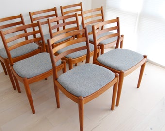 Set of 8 Danish Modern Glostrup Teak Dining Chairs Made in Denmark
